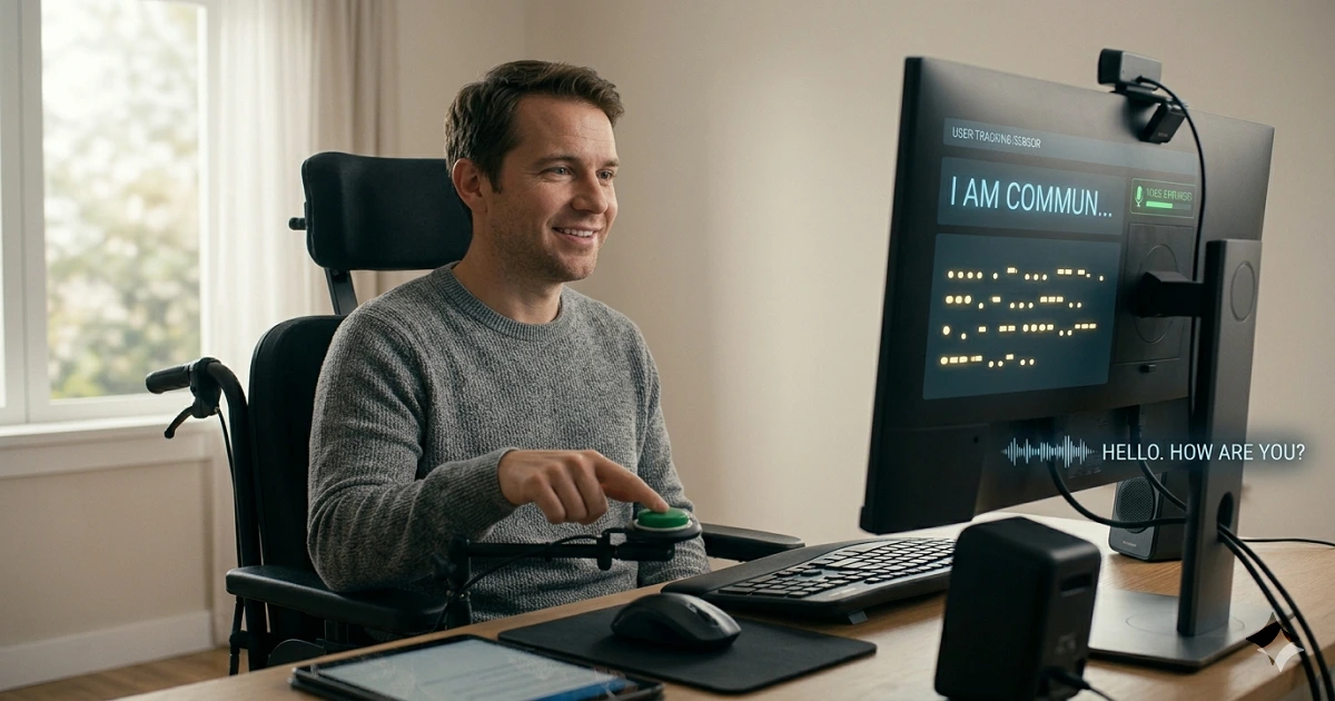 Disabled person using Morse code