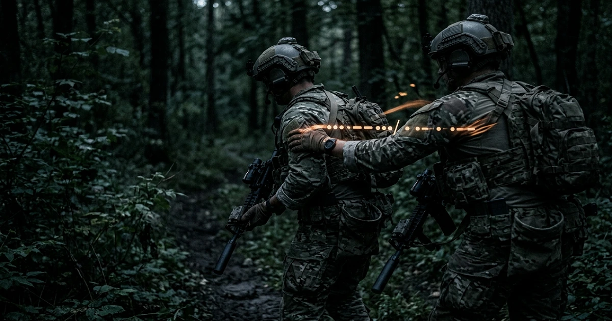 Soldiers using silent Morse code